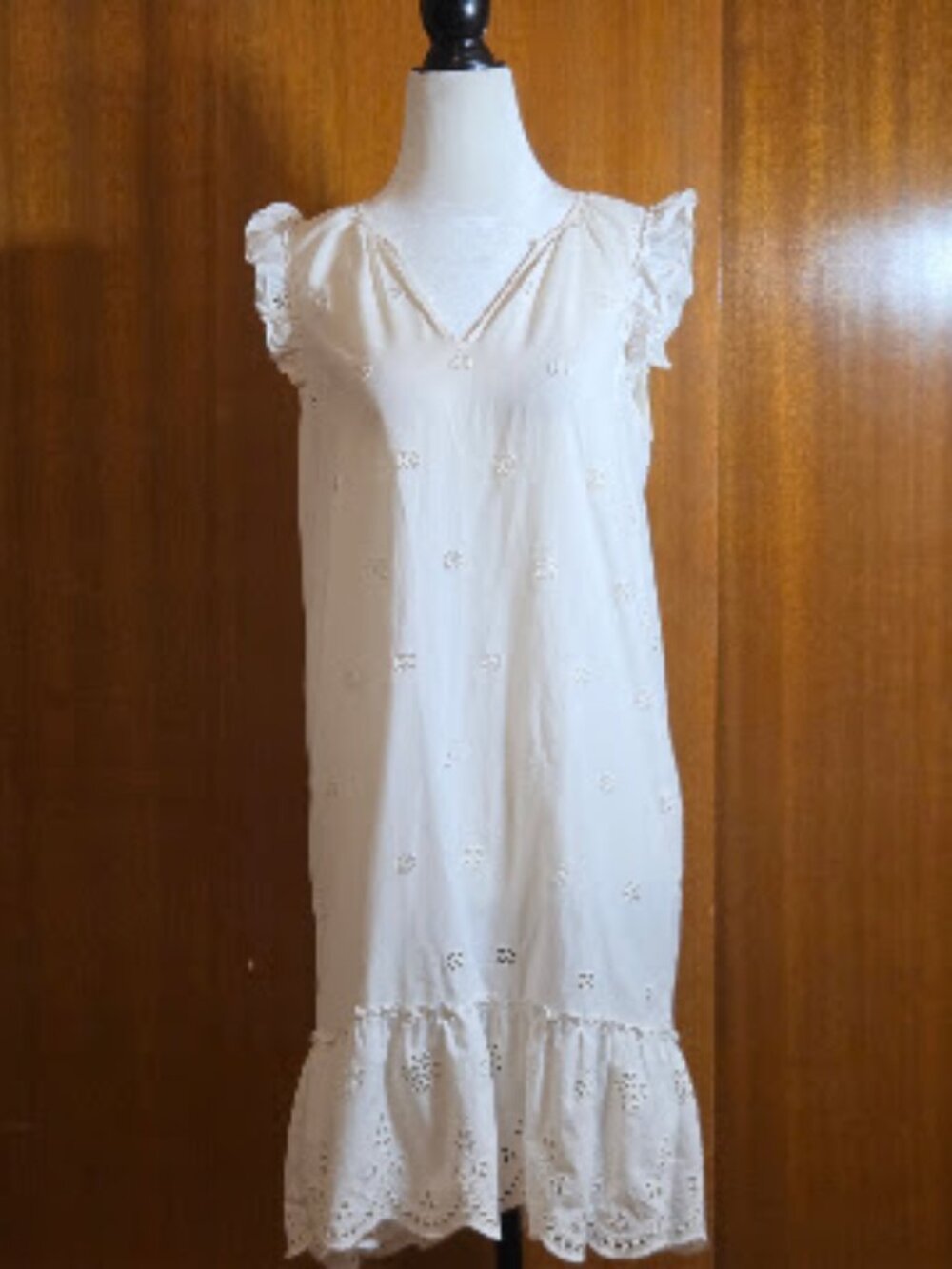 Madewell White Eyelet Cotton Flutter Sleeve Shift Dress - S